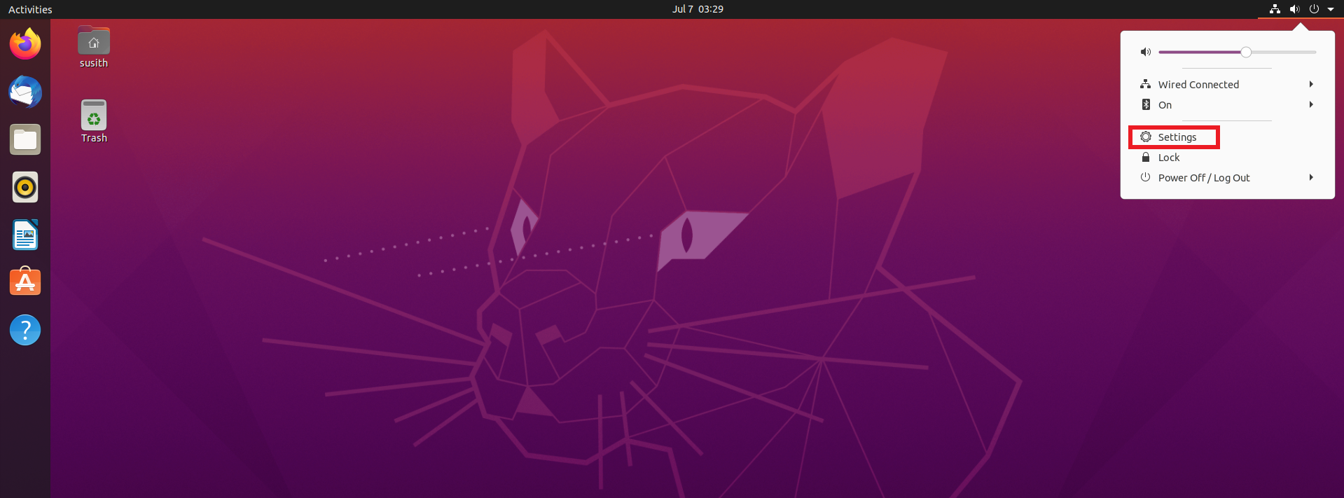 settings on ubuntu